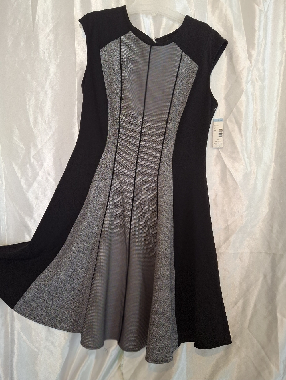 Black Dress, White Twead-like Insets, Swing Hem, Sleeveless